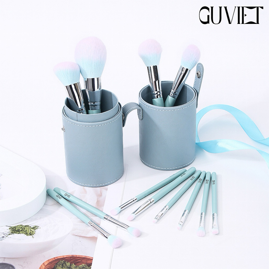 Bộ Cọ Trang Điểm Cá Nhân GUVIET gồm 12 cây cọ màu xanh ngọc kèm theo túi đựng hoặc ống cắm cọ | BigBuy360 - bigbuy360.vn