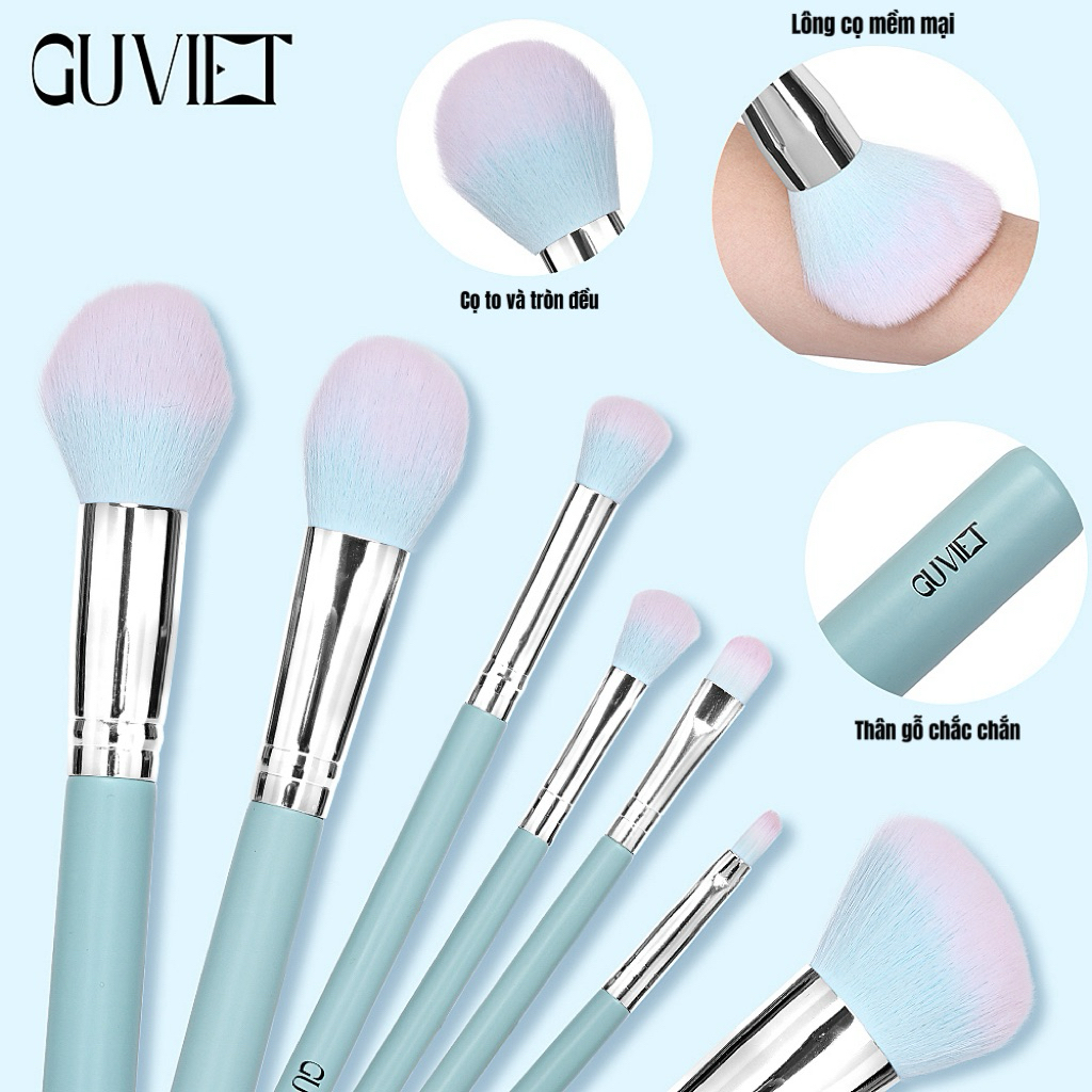 Bộ Cọ Trang Điểm Cá Nhân GUVIET gồm 12 cây cọ màu xanh ngọc kèm theo túi đựng hoặc ống cắm cọ | BigBuy360 - bigbuy360.vn