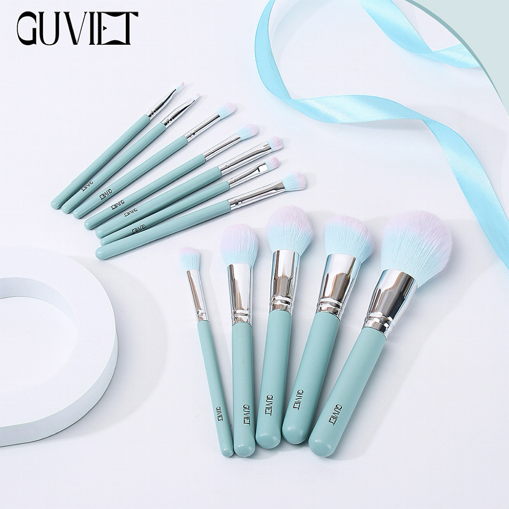 Bộ Cọ Trang Điểm Cá Nhân GUVIET gồm 12 cây cọ màu xanh ngọc kèm theo túi đựng hoặc ống cắm cọ | BigBuy360 - bigbuy360.vn