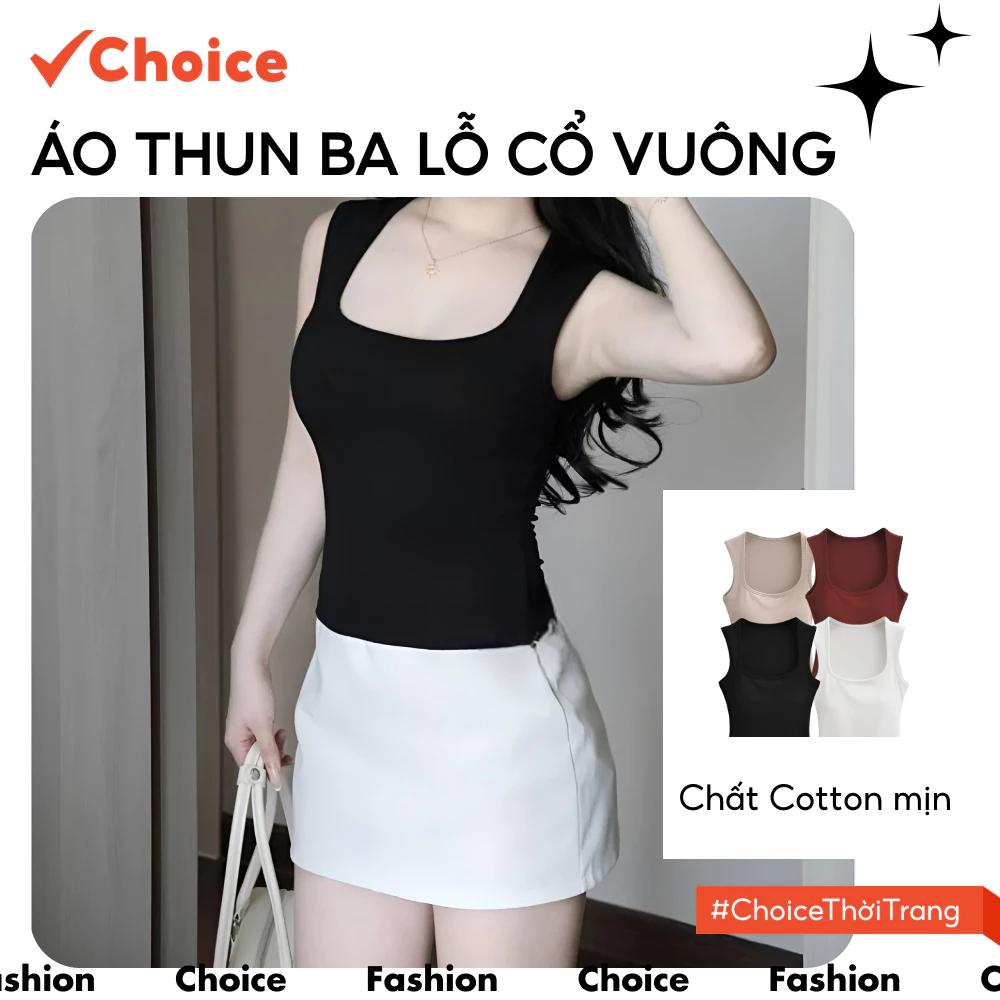 [Choice] Áo Thun Ba Lỗ Cổ Vuông FA1-2711-923 Cotton Mịn, Tanktop Năng Động