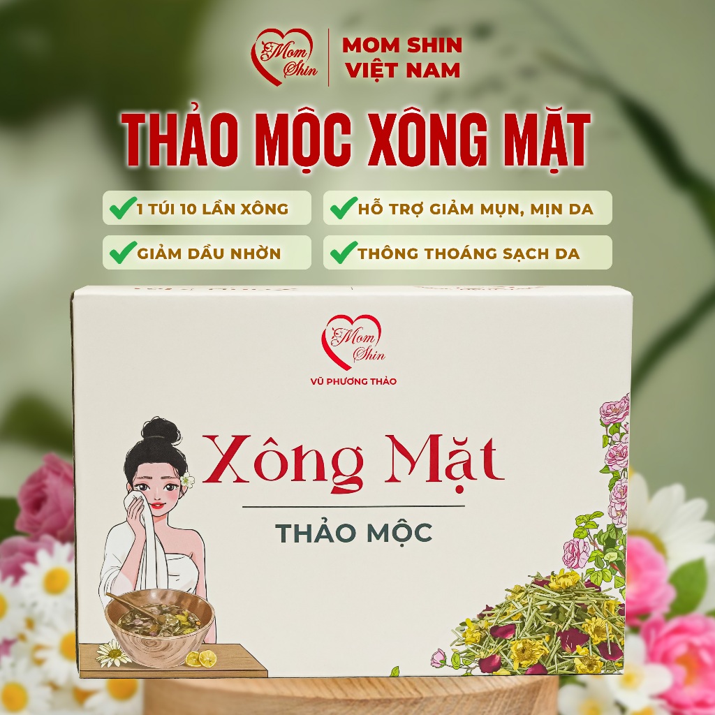 Xông mặt thảo mộc MOM SHIN [Hộp 10 lần xông] Hỗ trợ detox da mặt, giảm mụn ẩn, làm sạch da