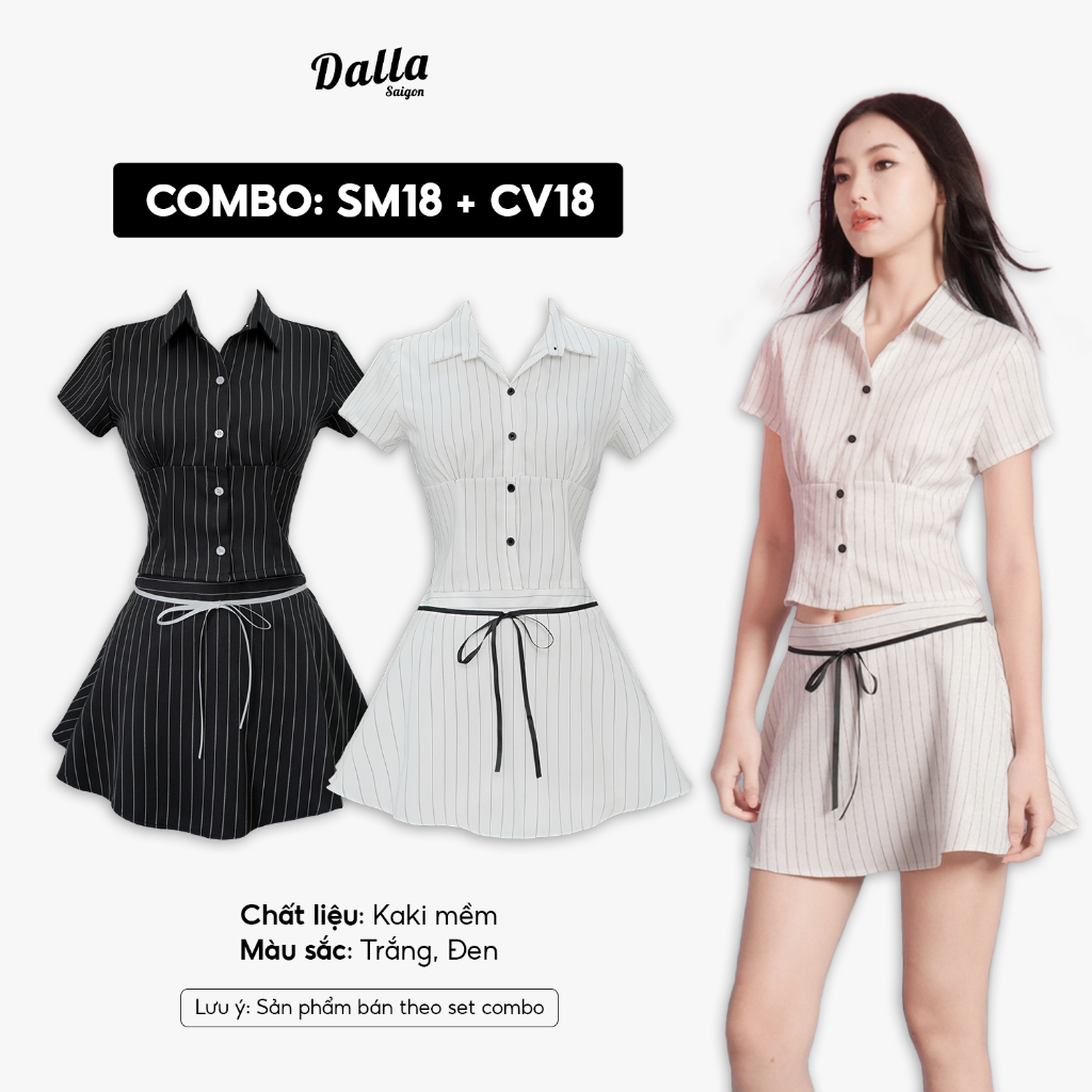 DALLA Combo sơ mi nhún ngực và chân váy sọc (SM18+CV18) Azrael Set