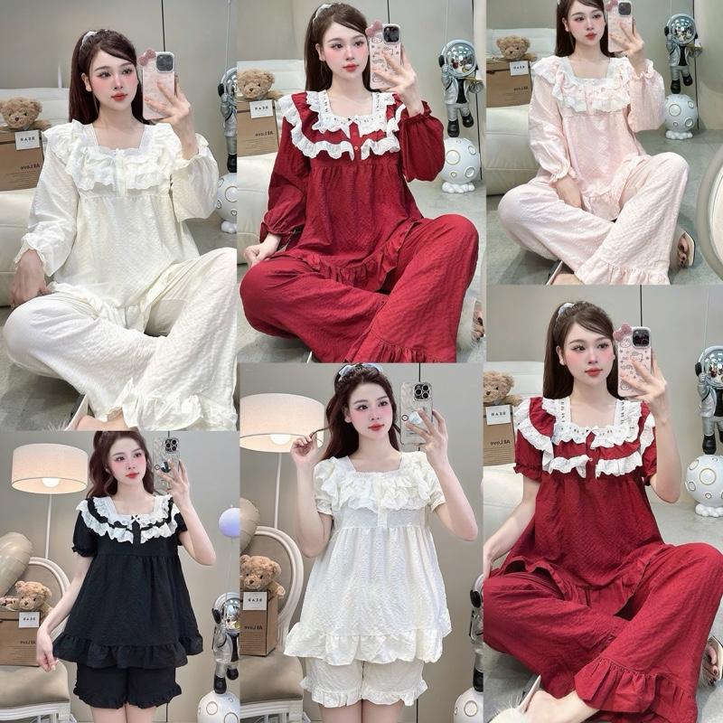 [MÂU THU ĐÔNG] Bộ Đồ Ngủ Nữ JUSOKA Pijama Cổ Ren Phối Nơ Chất Đũi Siêu Dễ Thương Dành Cho Nữ DU05