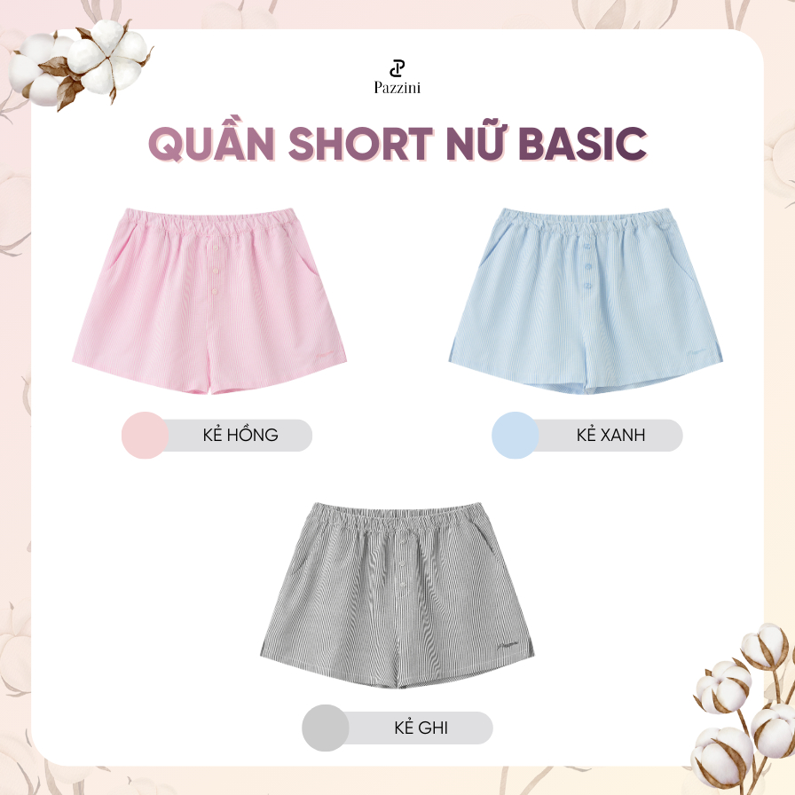 Quần short nữ Pazzini dáng suông rộng cạp chun co giãn thoải mái, đứng form tôn dáng - SLW001