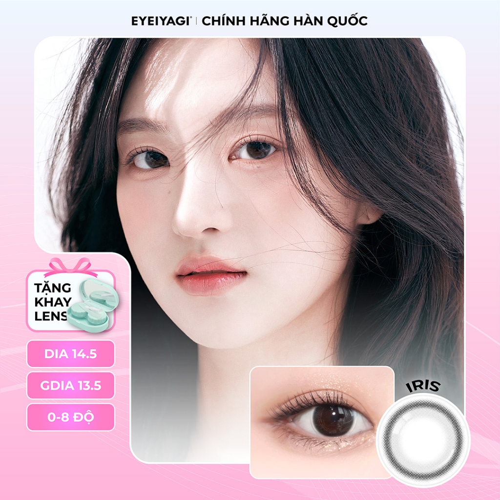 Kính áp tròng EYEIYAGI lens xám trầm Iris giãn tròng 14.5mm, lens cận 3 tháng có lệch độ (0-8)