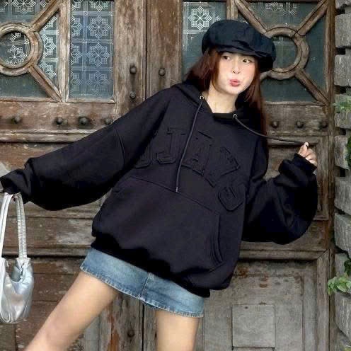 ÁO HOODIE NỈ NAM NỮ CÓ NÓN TRÒNG ĐẦU LOGO THÊU NỔI JJAYS MẪU MỚI