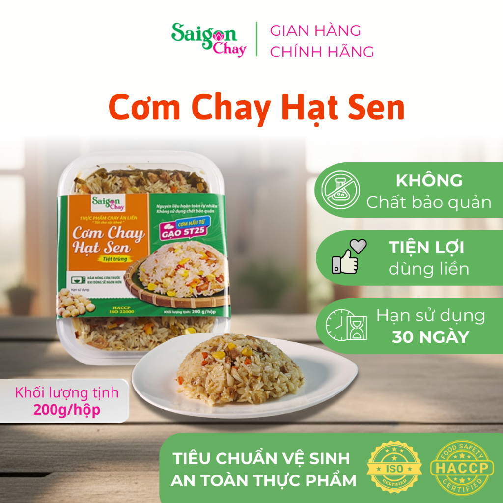 Cơm chay hạt sen ăn liền Saigon Chay tiện lợi, dinh dưỡng không chất bảo quản