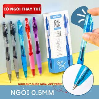   GIẢM 5K  Hộp 10 Bút Gel Bấm Có Ruột Gel Thay Thế Mực Xanh Đen Tím Bút Gel Béo Ngòi 0.5mm CLASSMATE CL-GP109 