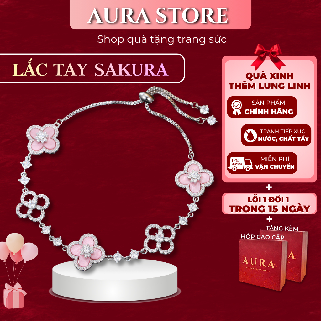 Lắc Tay Sakura AURA STORE Titan Cao Cấp – Trang Sức Nữ, Quà Tặng Bạn Gái Kèm Hộp Sang Trọng | AR06
