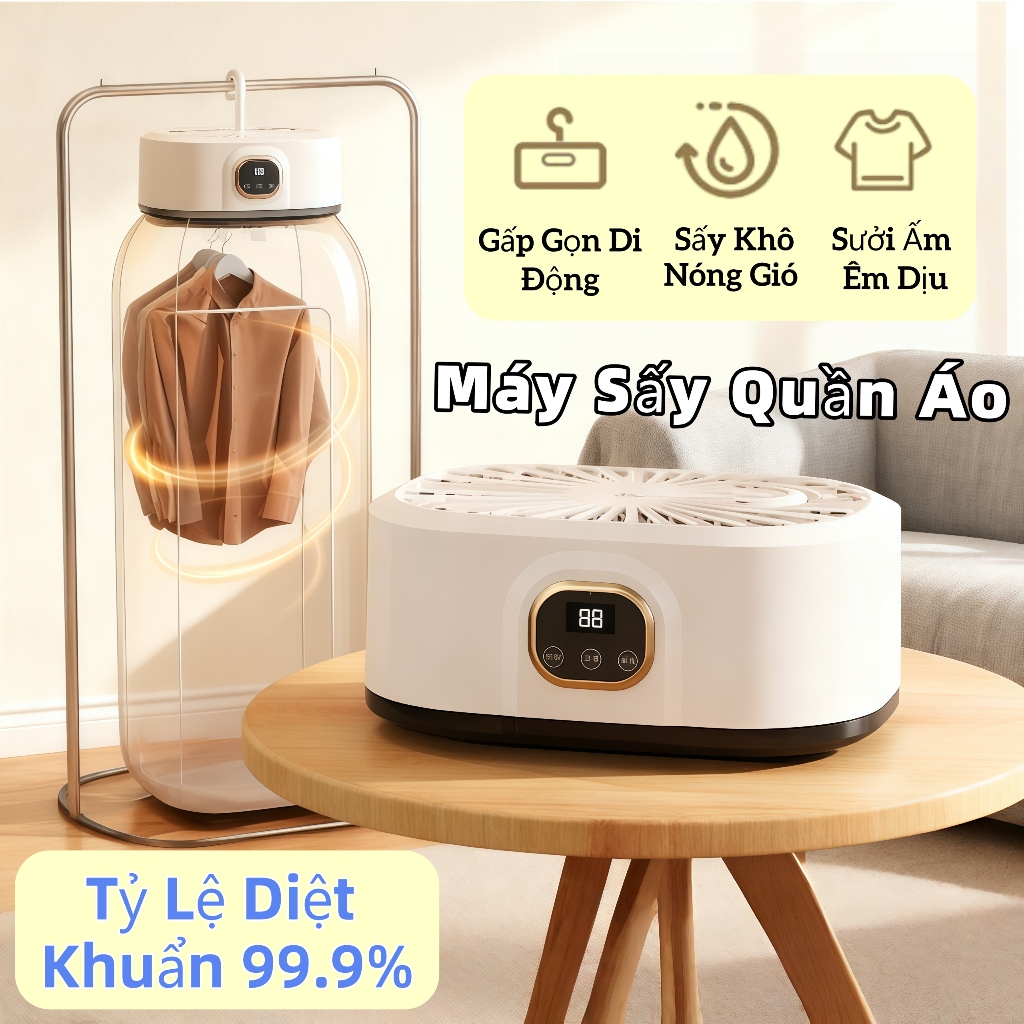 Máy Sấy Quần Áo Mini Thông Minh 2 trong 1 - Tự Động Giặt & Sấy, Thiết Kế Gấp Gọn Tiết Kiệm Diện Tích