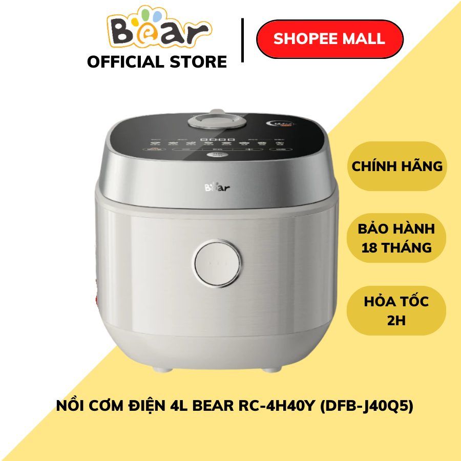 Nồi cơm điện 4L đa năng Bear RC-4H40Y (DFB-J40Q5), 800W, Nấu cơm,Cháo,Canh cho 2-4 người,BH 18 Tháng