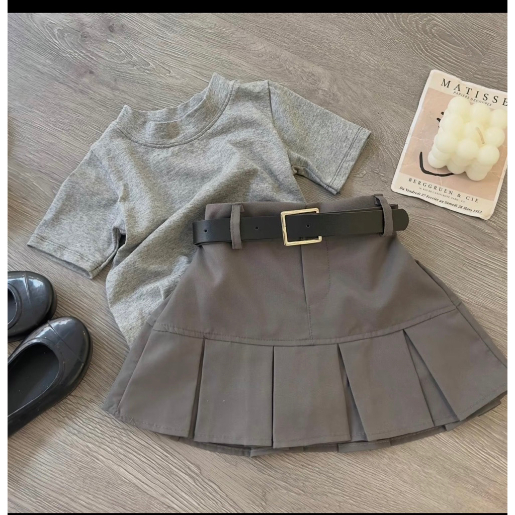 [LiA baby’s] Set váy áo thun xám kèm chân váy xinh xắn cho bé gái (1-7t)