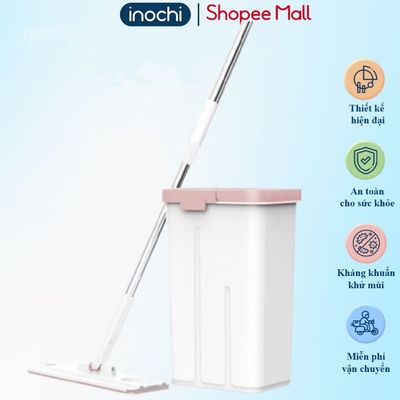 Bộ lau nhà tự vắt Geraki. Thiết kế nhỏ gọn, đầu gạt vắt kiệt nước, bông lau thấm hút lau sạch x2 lần