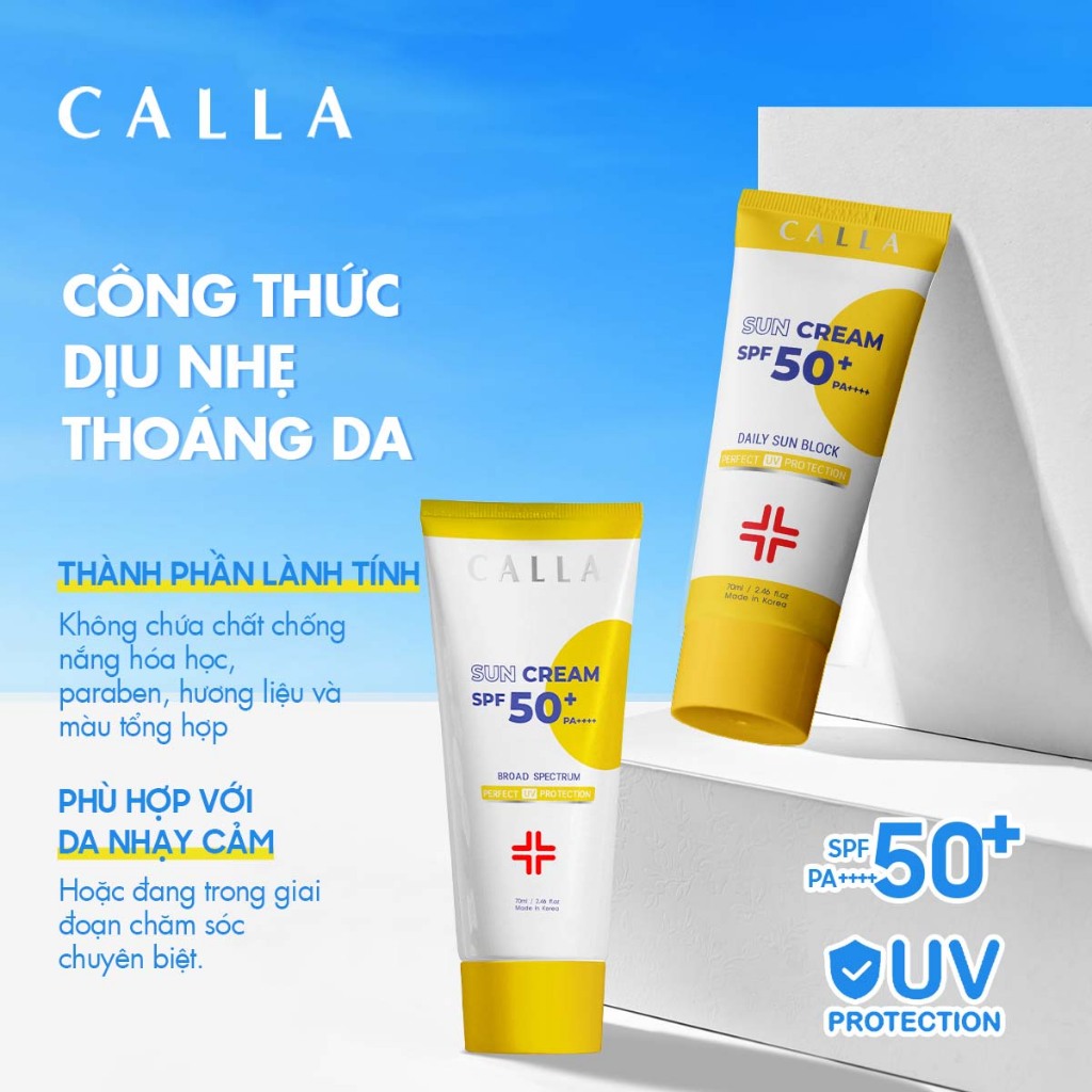 Kem chống nắng vật lý Calla Sun Cream chống nắng nâng tông kiềm dầu SPF 50+ PA++++ 70ml