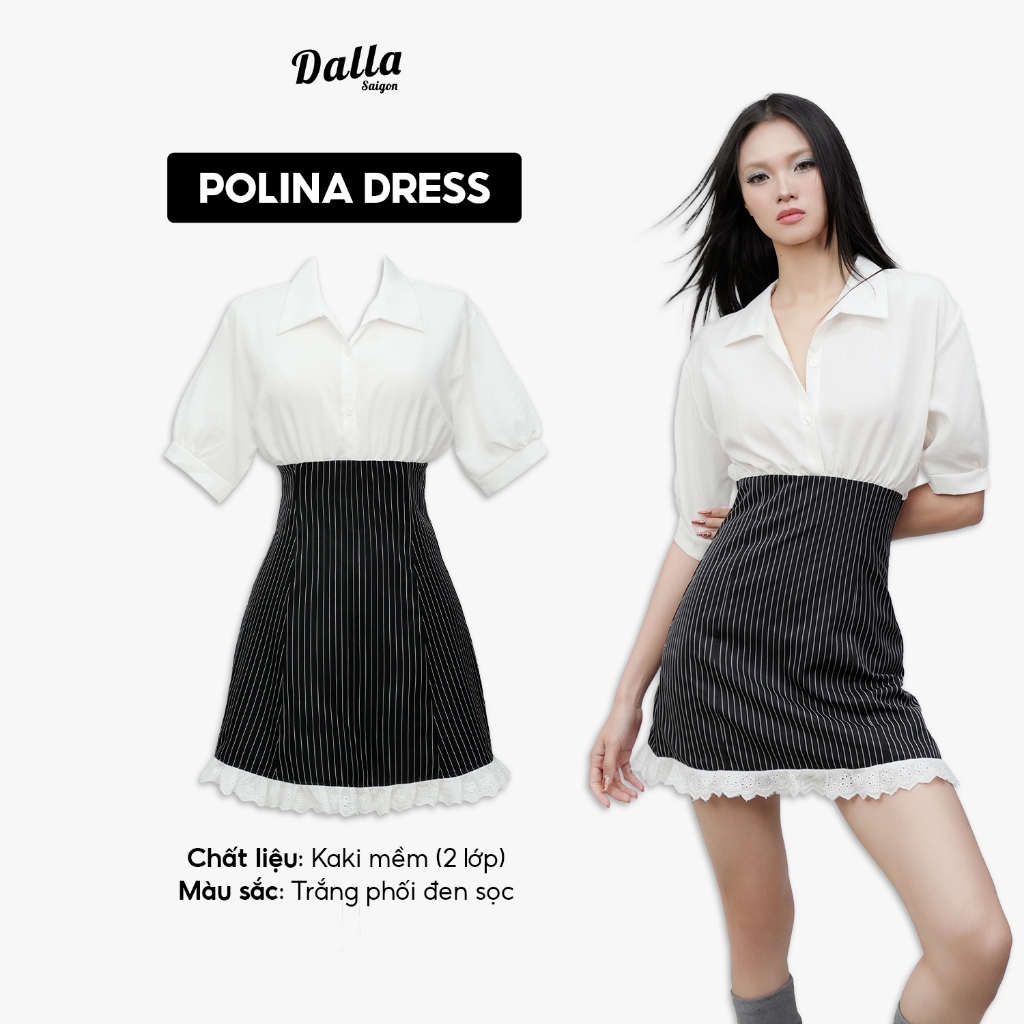 DALLA Đầm chữ A ôm eo phối sơ mi (D51)
