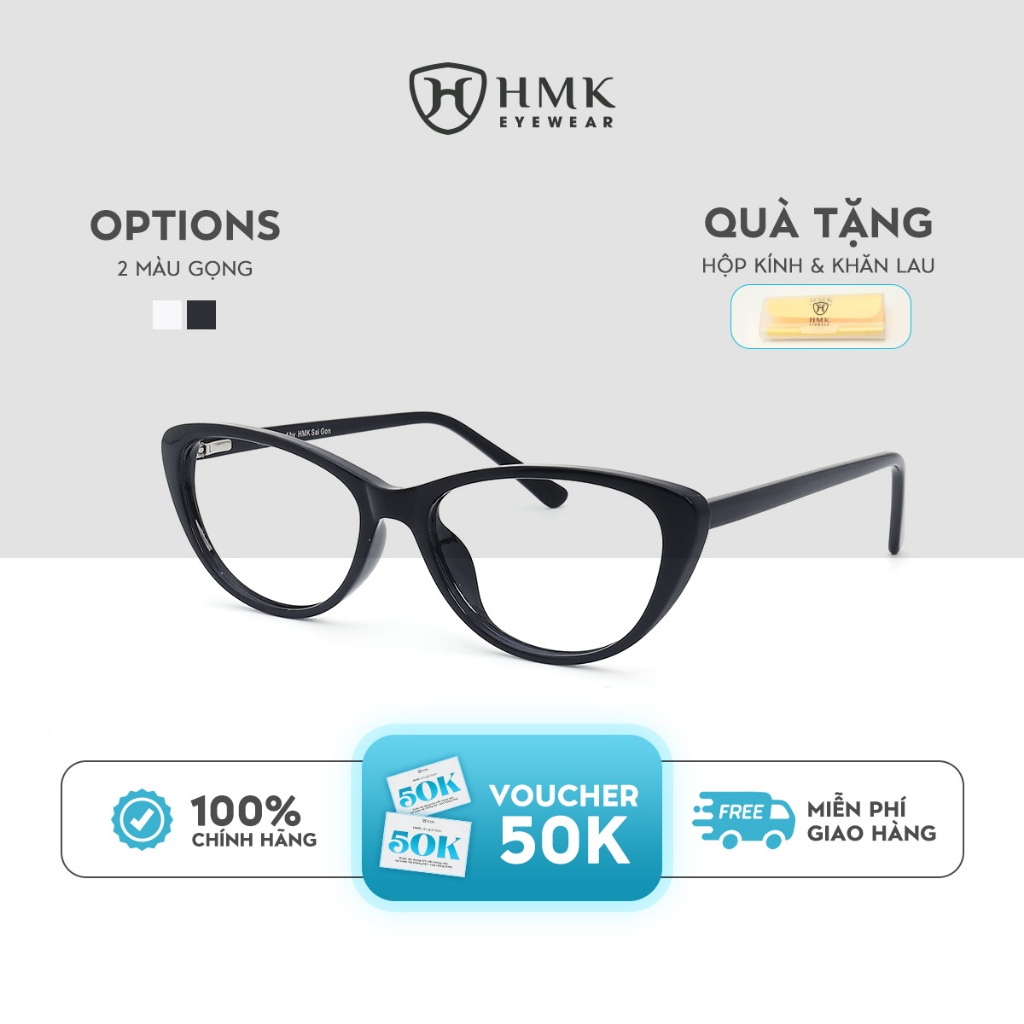 Kính Mắt Mèo Nữ HMK Eyewear Gọng Nhựa Form Nhỏ 2 Màu Xám - Đen Trendy Cắt Cận Cao - MM8337