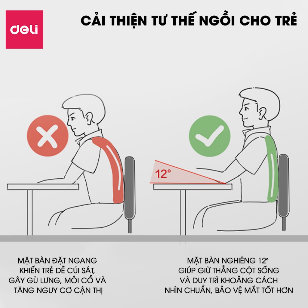 [VOUCHER 60K]Bàn Học Thông Minh Deli Bàn Học Chống Gù 3 Chế Độ 9/12/15° Điều Chỉnh Tư Thế Ngồi Học Chống Gù Chống Cận | BigBuy360 - bigbuy360.vn
