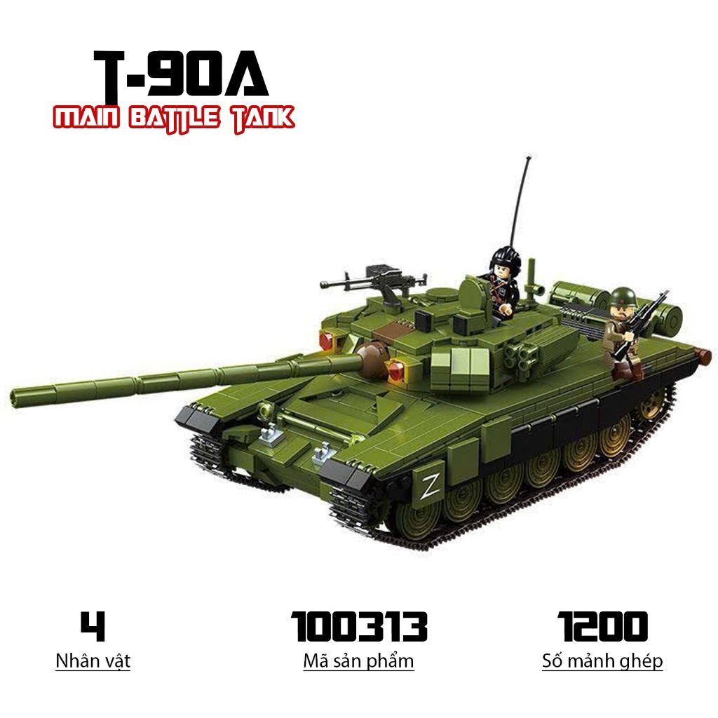 Đồ chơi lắp ráp Xe tăng T90-A, Quanguan 100313 Main Battle tank, mô hình quân sự