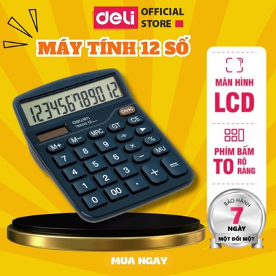 Máy Tính Cầm Tay DELI Để Bàn 12 Số - Màn Hình LCD - Dùng Cho Học Sinh Văn Phòng - Bảo Hành 3 Năm