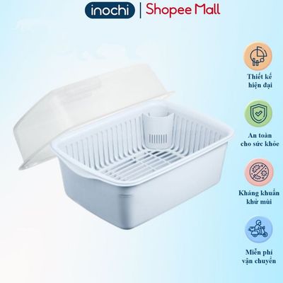 Kệ úp chén bát Inochi Tokyo, có nắp đậy, kháng khuẩn, khay thoát nước, thiết kế thông minh, Vạn Phúc