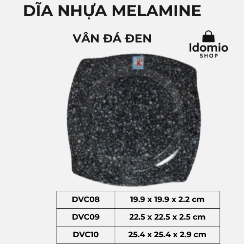 Dĩa Nhựa Vuông Melamine Vân Đá Đen