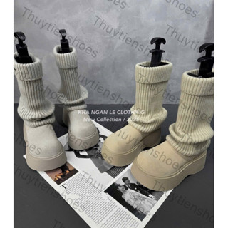  Giày Bốt Nữ Da Lộn Cổ Len Mũi Tròn Đế Bánh Mì 5p Thời Trang Thu Đông . Thuytienshoes  666-9  