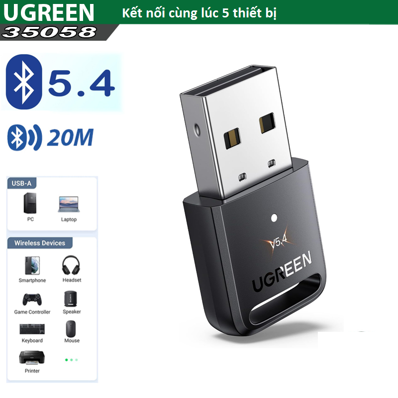 Bộ chuyển đổi Bluetooth USB UGREEN, 6.0 Dongle cho PC, Plug & Play cho Windows 11 / 10 / 8.1, Bộ thu