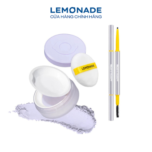 Combo Lemonade Phấn Phủ Supermatte No Makeup Loose Powder 9g & Chì kẻ mày siêu mảnh Micro Eyebrow 0,