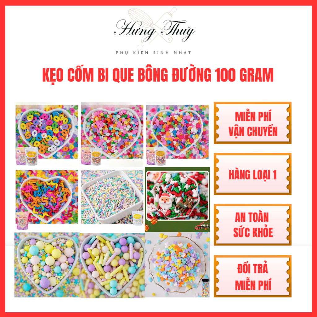 Kẹo Cốm Bi Que Bông Đường Trang Trí Bánh 100 Gram - Nhiều Mẫu