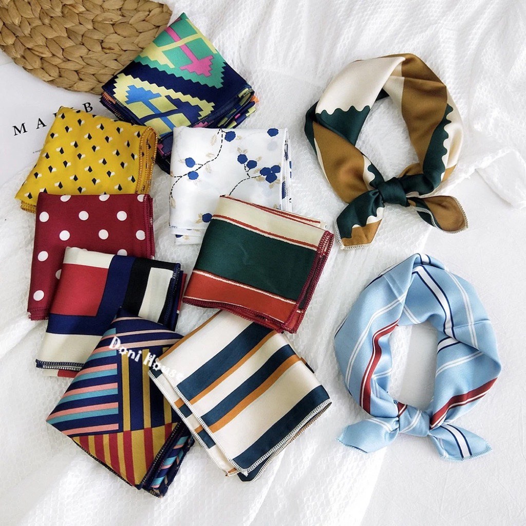 Khăn Lụa Vuông Khăn Turban Bandana 50x50 Quàng Cổ Buộc Tóc Quấn Nơ Túi Xách