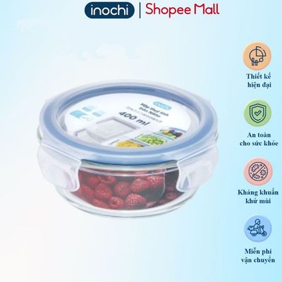 Hộp thủy tinh tròn 400ml, chịu nhiệt, nắp thoát hơi, không rỉ nước, đựng cơm văn phòng tiện lợi.