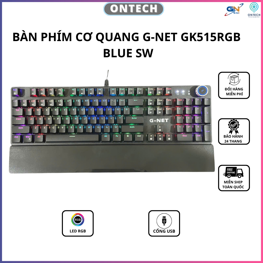 Bàn Phím Cơ Quang Gaming G-Net GK515 Led RGB Chống Nước , Chuyên Game , Bảo Hành 2 Năm