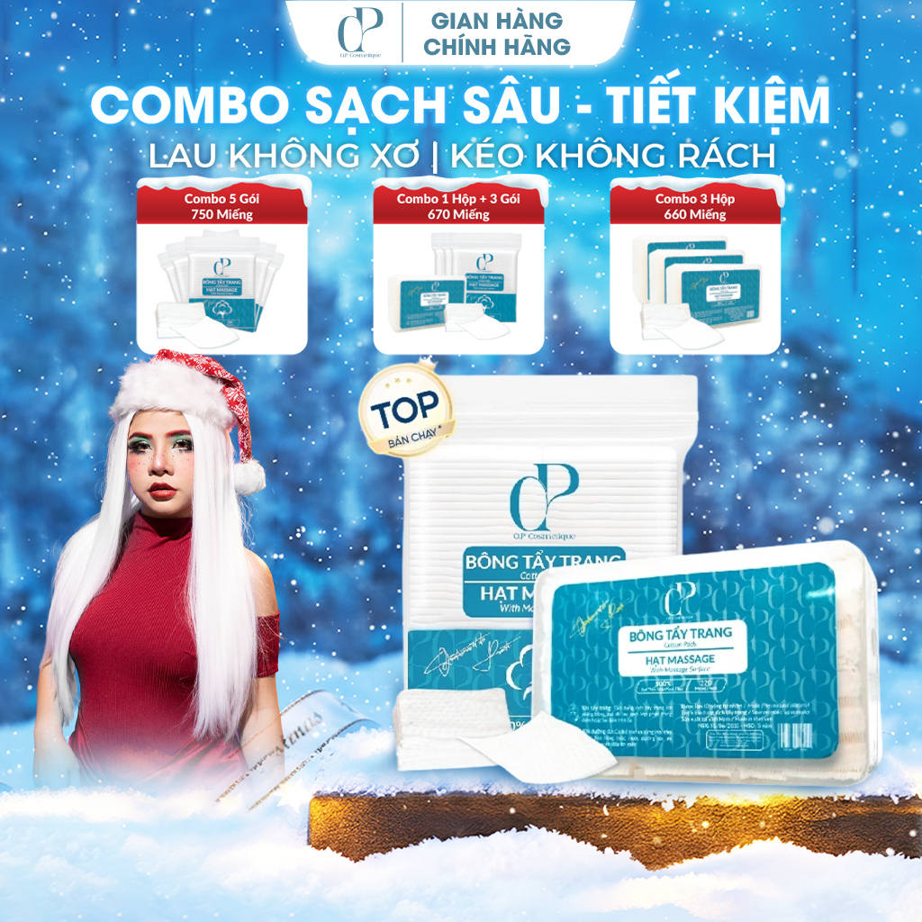   ADS  Combo 5 Gói | 750 Miếng Bông Tẩy Trang Q.P Cosmétique Không Xơ Rách Hạt Massage Sạch Sâu 