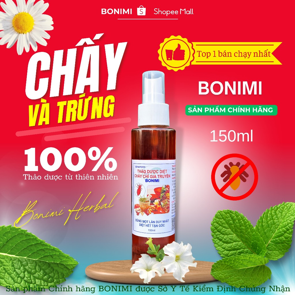 Xịt Ủ Chấy. Dầu Gội Sạch Chấy Và Trứng BONIMI 150ml. Ủ Chấy. Dầu Gội Chấy Chí Cho Bé