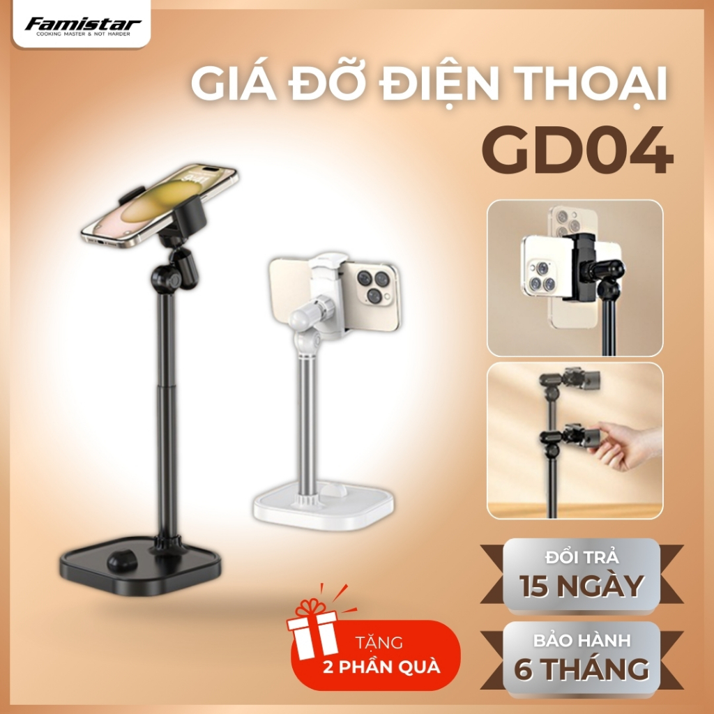 Giá Đỡ Điện Thoại Livestream GD04 – Kẹp Điện Thoại Quay Video, Góc Xoay 360°, Điều Chỉnh Chiều Cao F