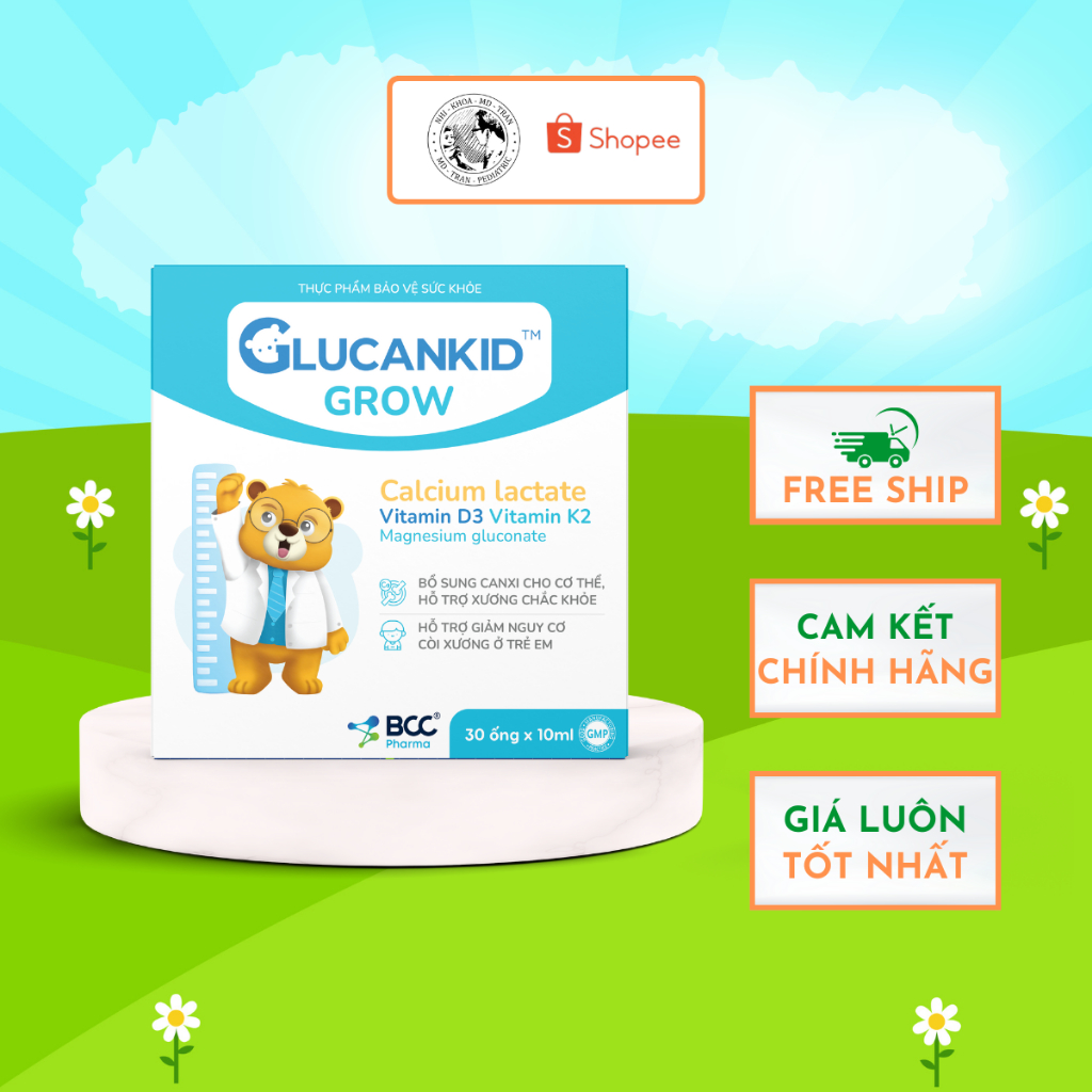 Glucankid Grow – Bổ sung Canxi Lactate, Vitamin D3 K2 – Hỗ trợ xương chắc khỏe, giúp bé phát triển c