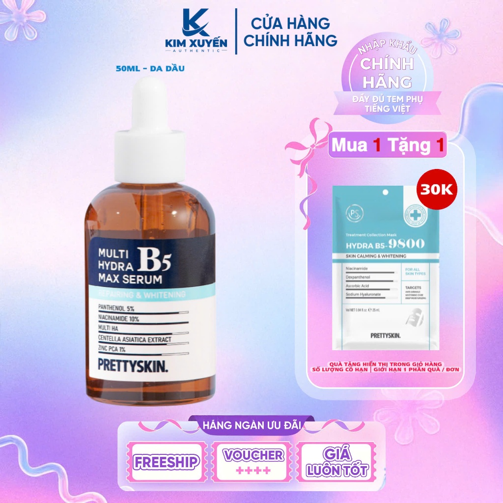 [Tặng 1 Mask B5 PRETTYSKIN] Serum PRETTYSKIN B5 Multi Hydra Max Serum 50ML - DA DẦU