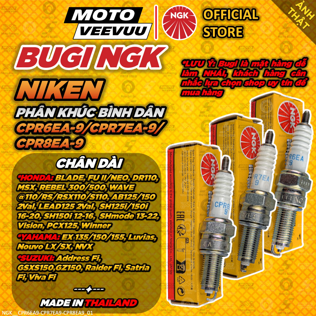 [MTVV-Chính Hãng] BUGI NGK CPR6EA9 CPR7EA9 CPR8EA9 Chân Dài NIKEN Blade Fu Wa RS  AB LEAD SH Exciter