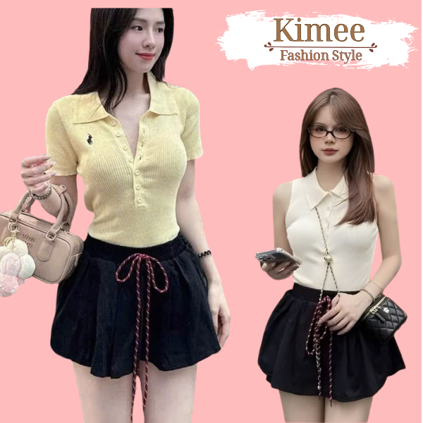 Chân váy ngắn xòe chân váy thô Kaki kèm quần cạp chun dây rút vằn CV51 KIMEE HOUSE