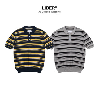  Áo Polo Len Dệt Kẻ Sọc Tay Ngắn LIDER CAMPUS POLO SHIRT - Striped Grey  Striped Honey 