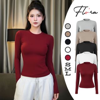  Áo Thun TAY DÀI CỔ TRÒN DÁNG DÀI Thun Borip Lụa DD116 Áo Thun Nữ Kiểu Trơn Ôm Body Flo'ra 