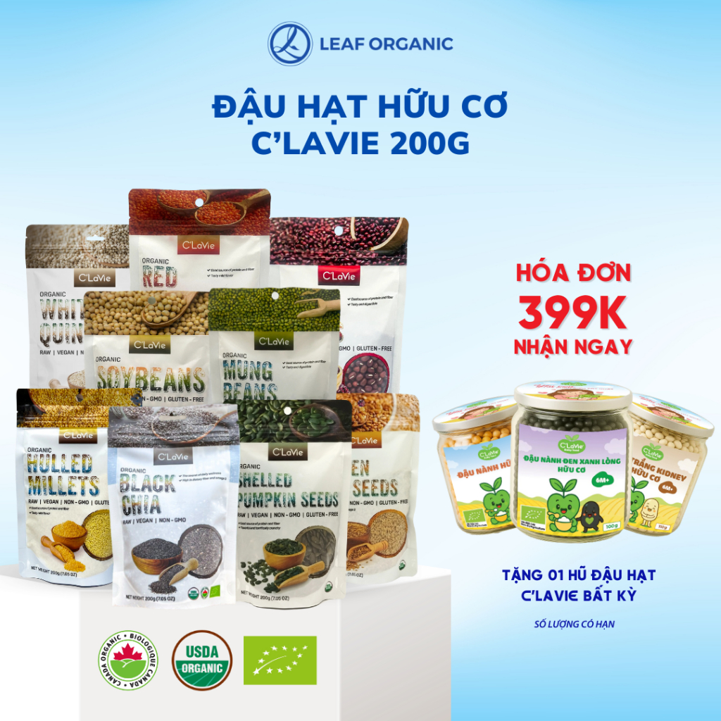  Tổng hợp 15 các loại Đậu Hạt hữu cơ cho bé ăn dặm C'LaVie 200g: Đậu đỏ Đậu xanh Đậu nành Đậu lăng đỏ Hạt lanh Hạt m 