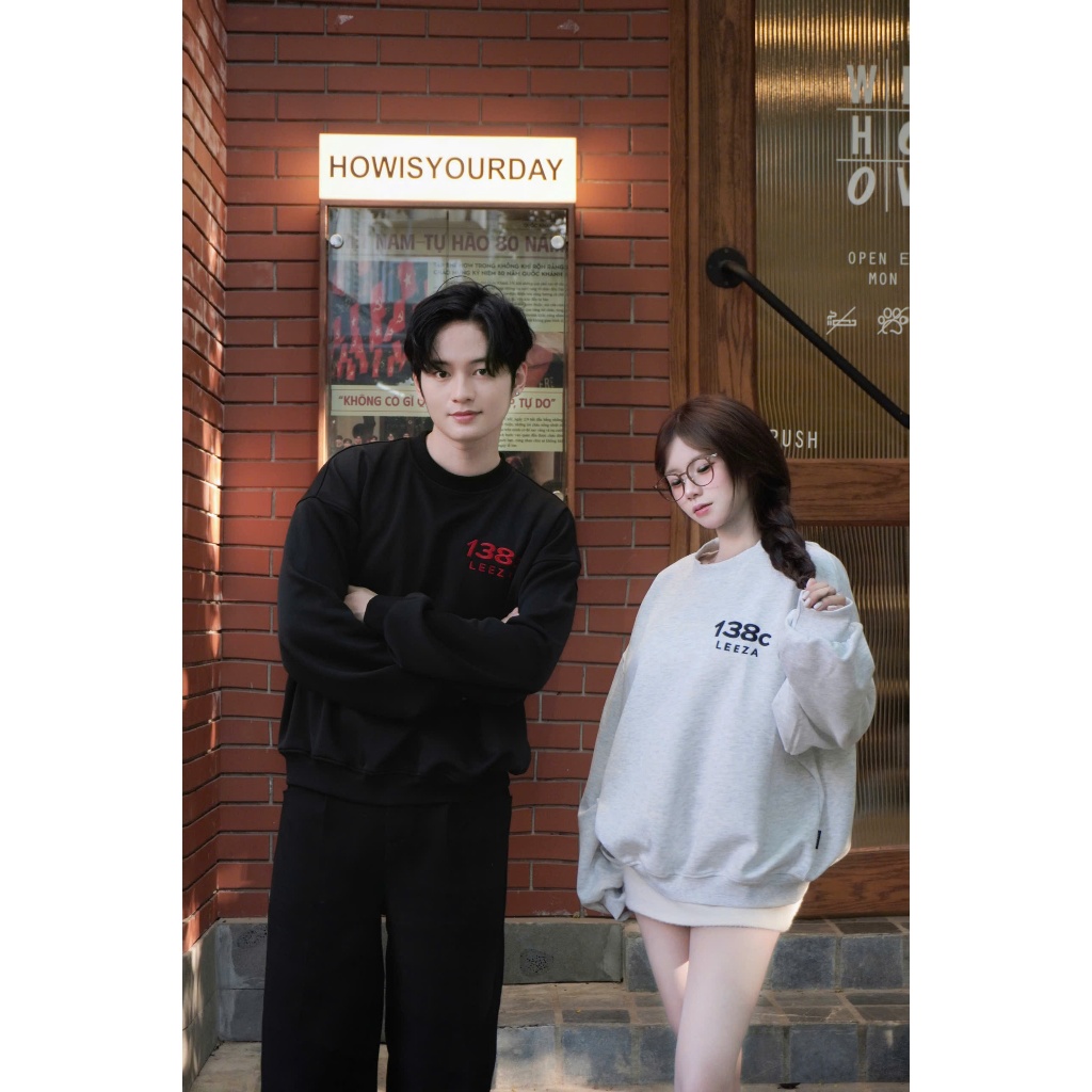 LEEZA - Áo Sweater Thêu Xù 138C nỉ 2 Da Nam Nữ Form Boxy 14.01