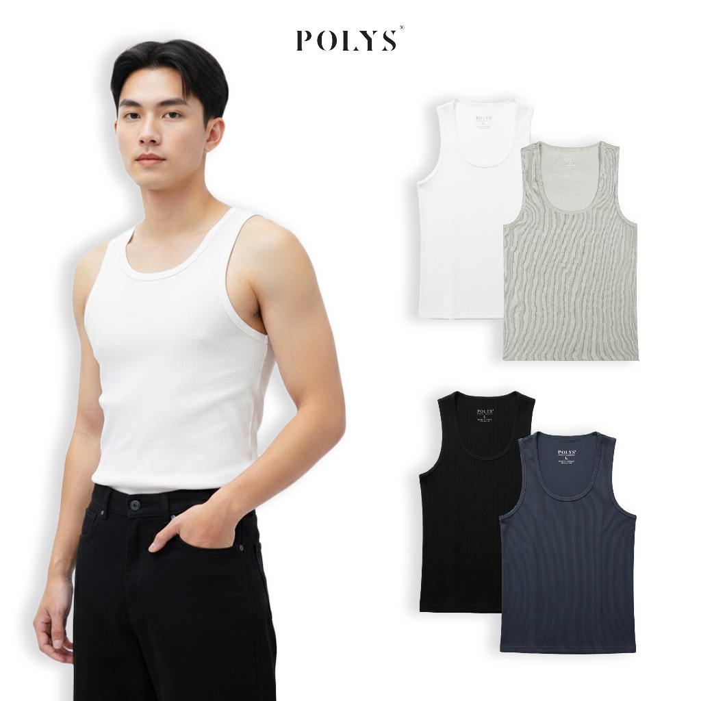 Áo Ba Lỗ Thun Gân POLYS Form Body, Vải Cotton Gân Dày Dặn, Co Giãn. ÁO BA LỖ POLYS