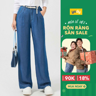  Quần Jeans nữ ống rộng YODY chất giấy bay cạp chun sau thoải mái TRA - QJN7062 
