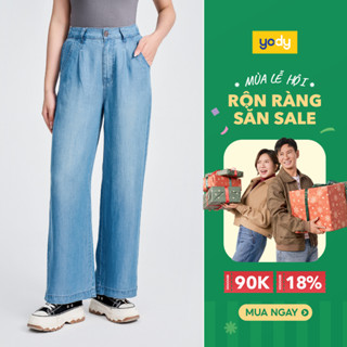  Quần Jean Nữ Giấy YODY chất liệu Tencel dáng suông có ciết ly cạp chun phía sau TRA - QJN7062 