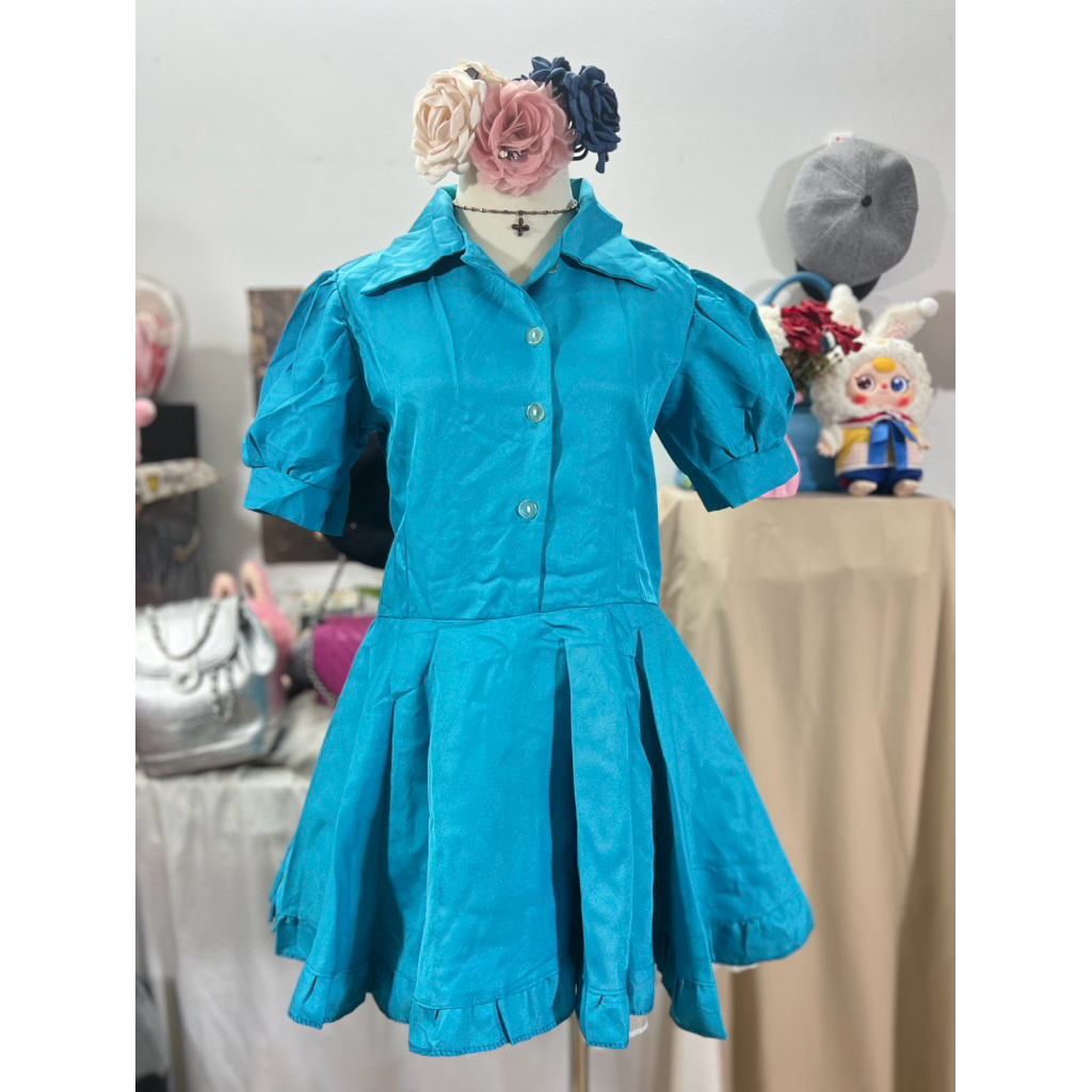 Đầm xanh sang trọng tiểu thư chân váy xòe 2hand (N90 E82 D76) L XL