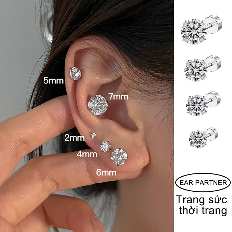 EAR PARTNER-Hoa tai đính đá Zircon có nhiều kích cỡ, hoa tai đính đá đơn giản, có nhiều kiểu dáng, hoa tai dành cho nữ