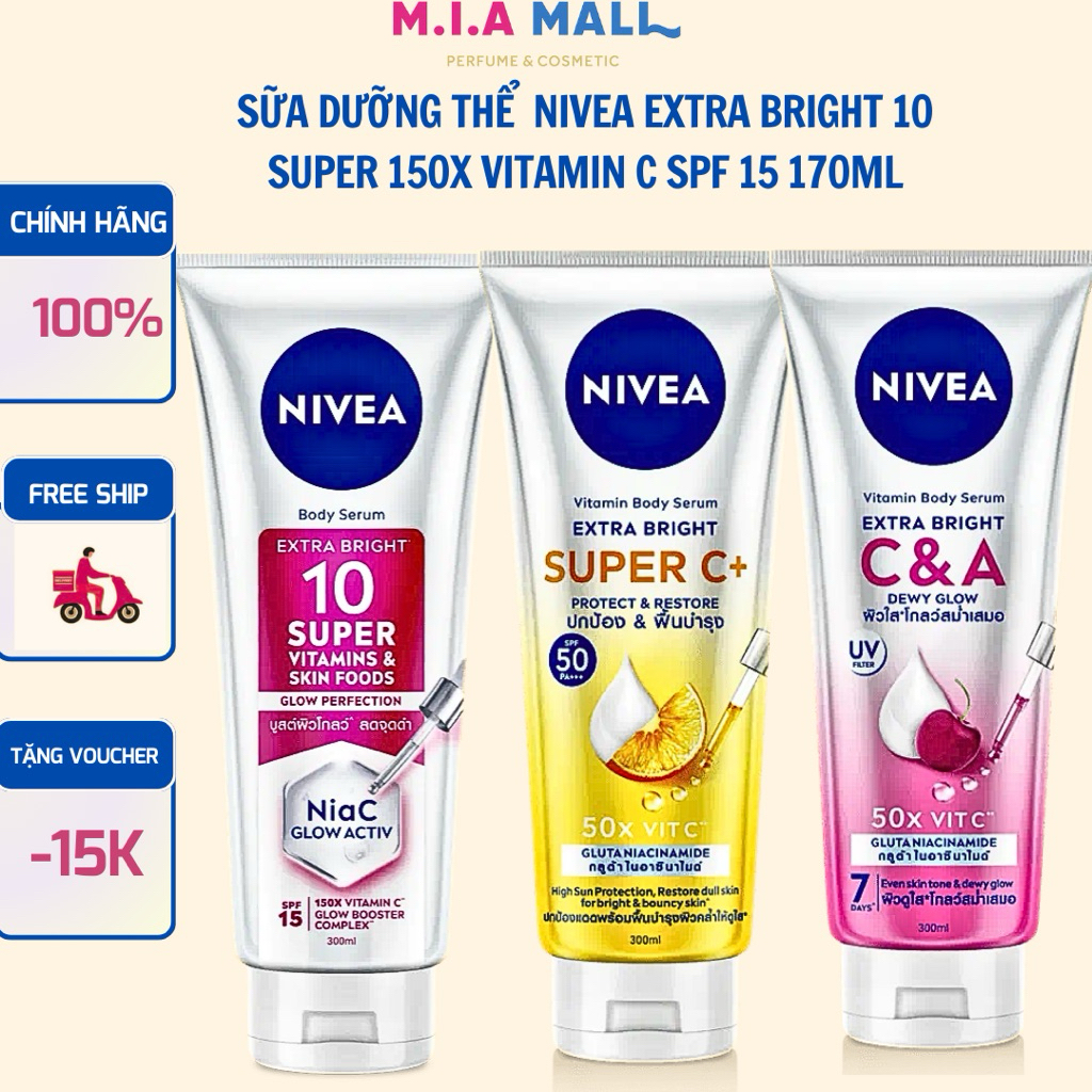 Sữa Dưỡng Thể Sáng Da NIVEA Extra Bright 10 Super 150x VitaminC Niacinamide SPF 15 170ml