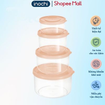 Bộ4 hộp thực phẩm tròn Inochi Hokkaido 500-1000-1500-2000ml Inochi chất liệu nhựa PP an toàn sử dụng